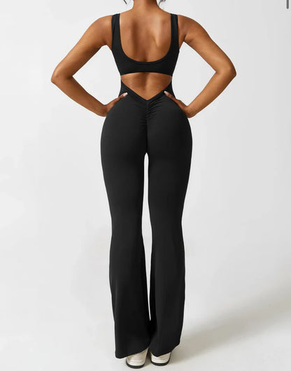 V-Back Butt Lift Flared Jumpsuit