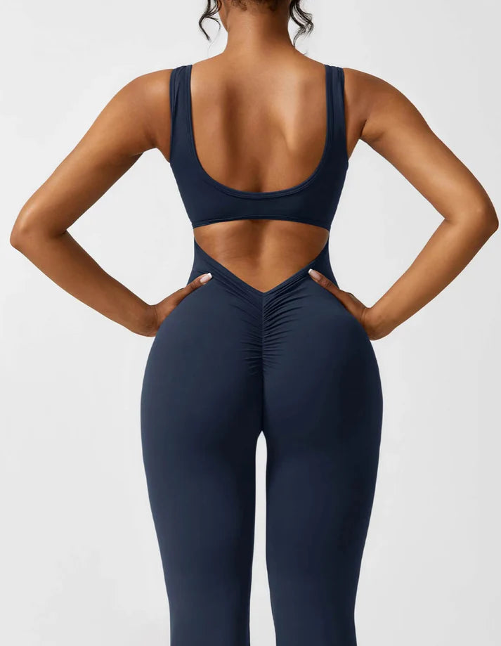 V-Back Butt Lift Flared Jumpsuit